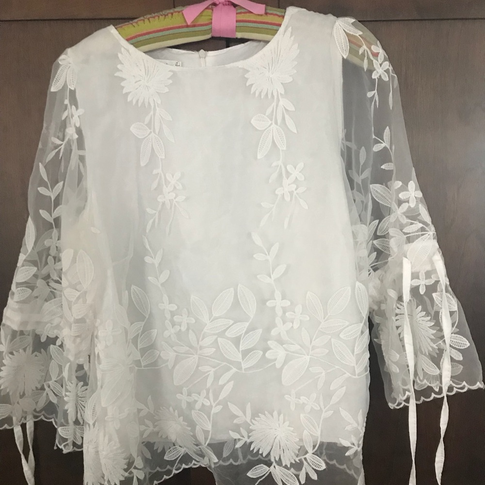 Beautiful sheer white embroidered shirt